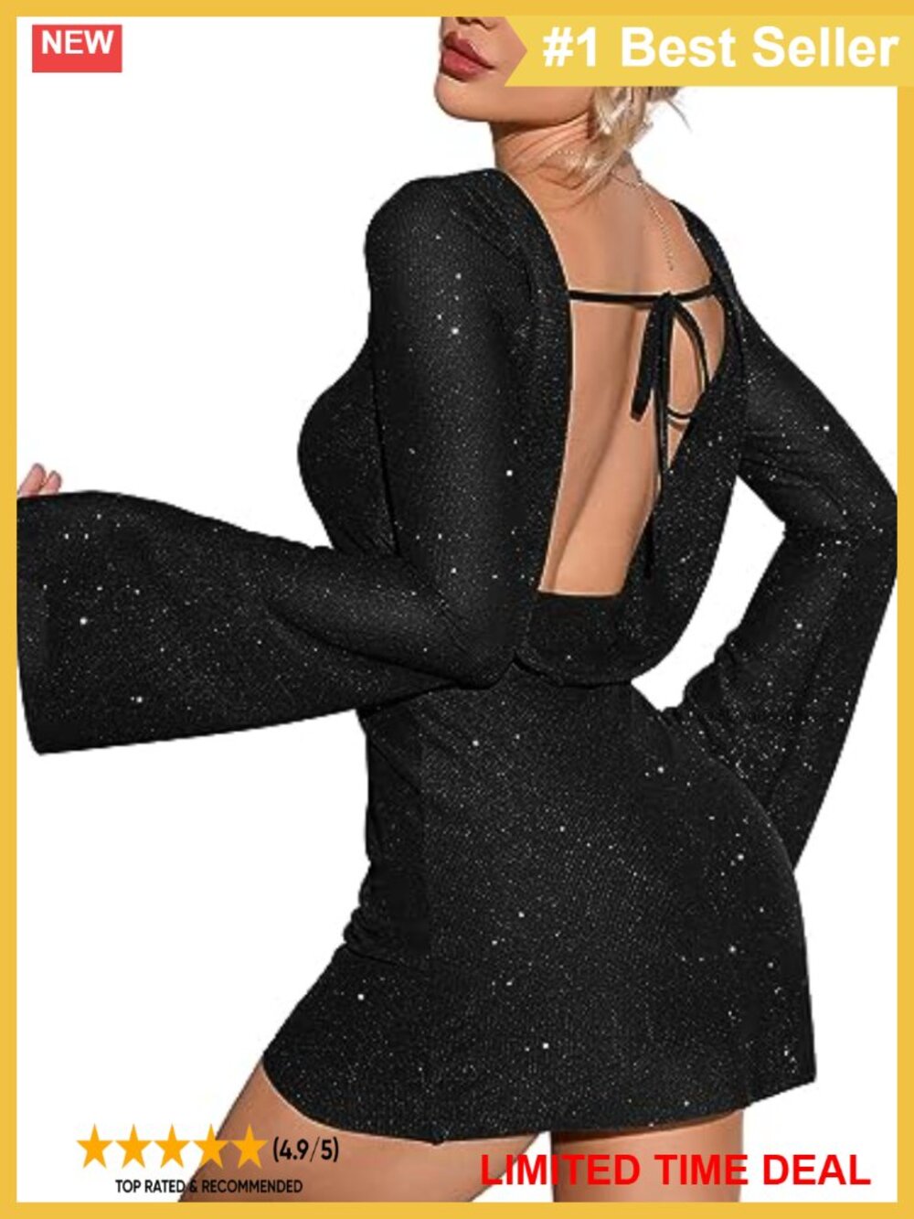 Sequin Long Sleeve Backless Mini Dress Club Night Out Sexy Party Dress